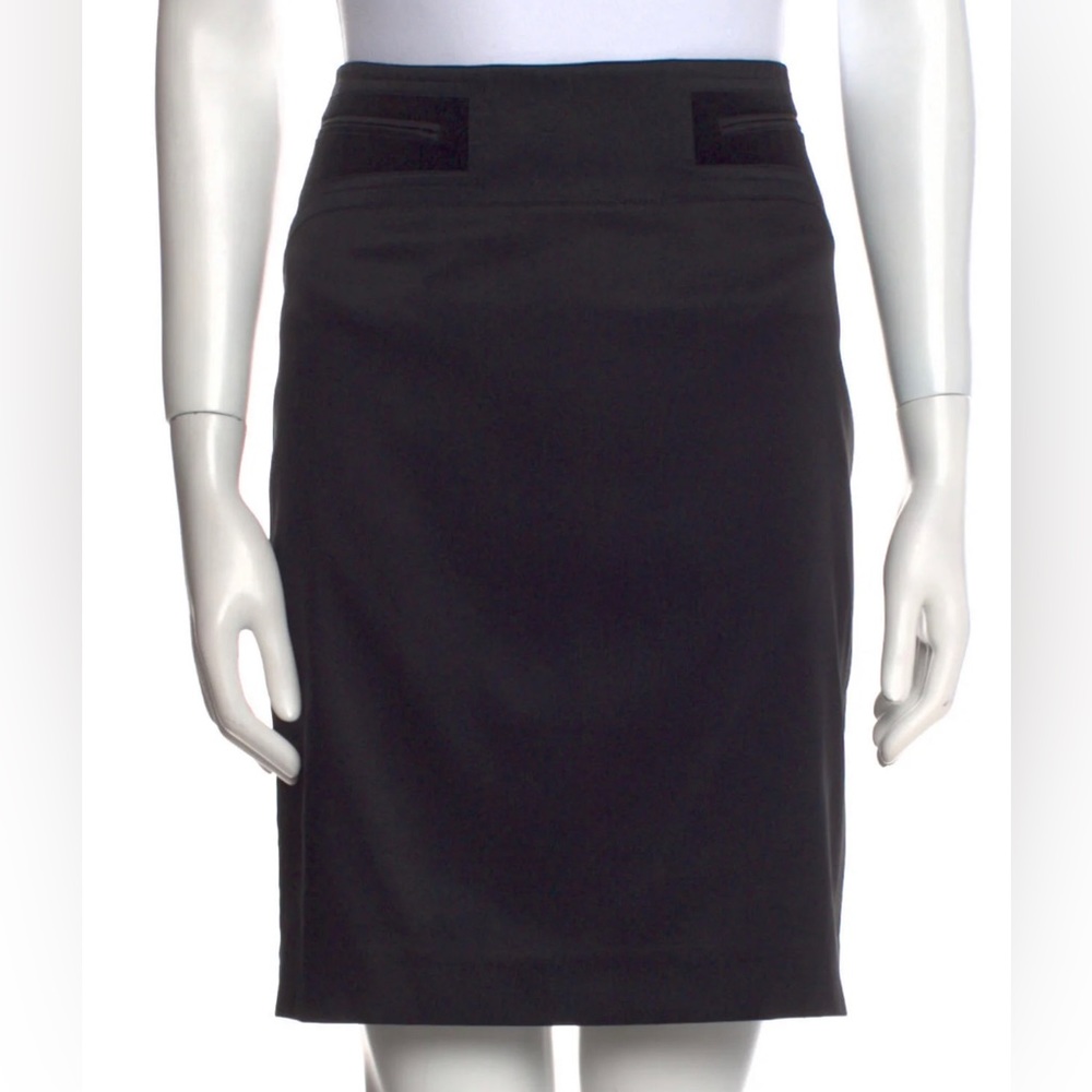 GUCCI Black 60% Silk Skirt Womens Velvet Trim Size 42 Midi Zip Closure Spandex